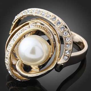 Arinna Swarovski Crystals pearl Gold GP fashion Rings  