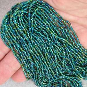  of Silver lined, TEAL Blue, and GREEN AB Czech SEED beads 11/0