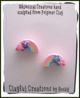 Beckys Polymer Clay   Pastel Rainbow Earrings, Post  