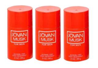 Jovan Musk by Coty 3 pack of 3 oz Deodorant Stick for men 9 oz total 