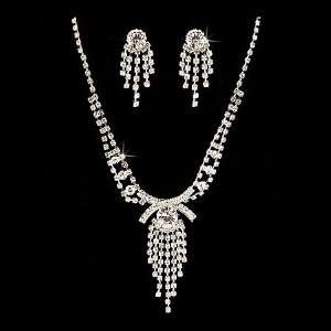 Bridal Wedding Jewelry Set Necklace Earring Crystal Rhinestone Tassel 