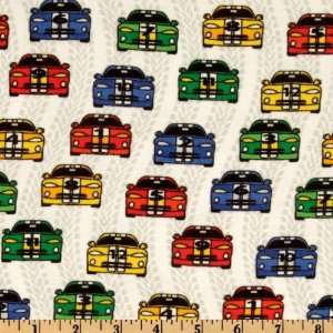  43 Wide Camelot Flannel Racing Cars White Fabric By The 
