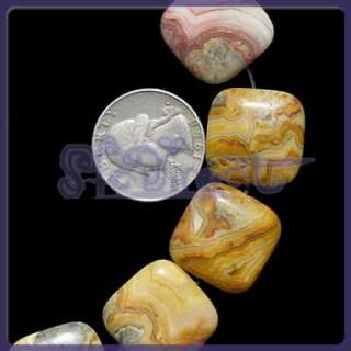 NICE Square Crazy Lace Agate LOOSE BEAD NECKLACE 15.5  