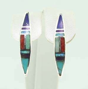 Native American Zuni Sterling Lapis Turquoise Earrings  
