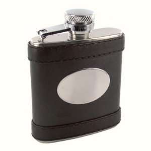   . Genuine Black Leather Flask with Custom Engraving