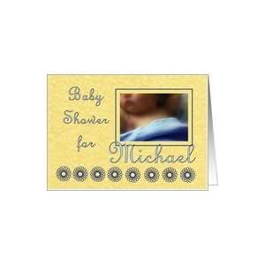   Shower Invitation for Michael   Sleeping Child with Blue Blanket Card