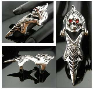 EMO Punk Gothic Biker Red Eye Fire Ghost Armor Claw Ring TF202  