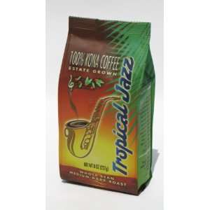 100% Kona Coffee   Tropical Jazz Whole Bean, 8 ounce