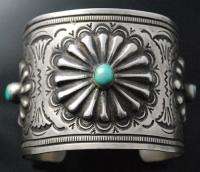 Native American Navajo Dean Sandoval Wide Sterling Silver Turquoise 