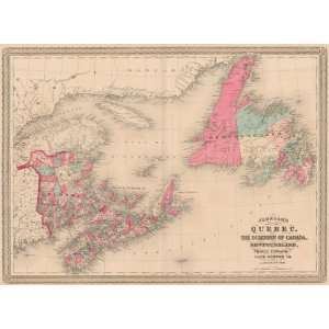   Johnson 1870 Antique Map of Quebec and Newfoundland