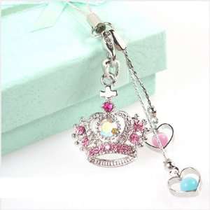  Cute Crown Cross Pink Crystal Cell Phone Charm Strap 