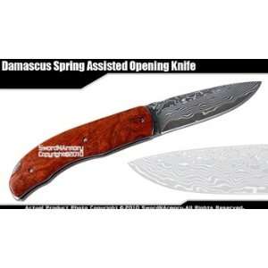  Damascus Steel Folding Pocket Gift Knife Wood Handle 