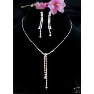 Linear Y Modern Bridal Wedding Prom Necklace Earring Jewelry Set 