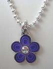   Purple & Silver Daisy flower Charm & Sterling Silver Chain Necklace