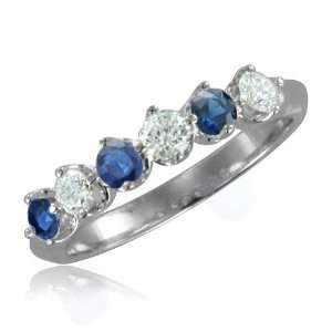  Sapphire Diamond Ring in Platinum Knife Edge Wedding Band 