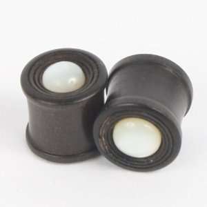 Solid Darkwood W/Shell Center Double Flared Plug, in 5/8 (Gauge), Sold 