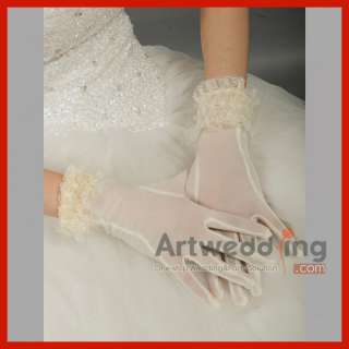 Women Wrist beige Bridal Gloves with Ruffles Lace Party  