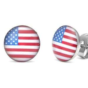 Rockin USA American Flag Patriot Stainless Steel Stud Earrings for 