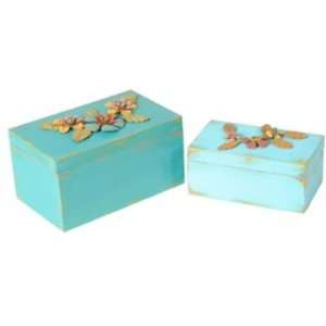  Teal/Aqua Decorative Rectangle Wood Boxes   Set of Case 