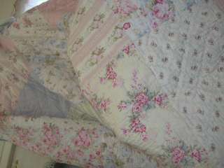 Twin Quilt Bed Shabby Cottage Pink Roses Blue Green Yellow White 