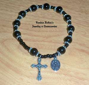 Mens Black Onyx Stretch Rosary Bracelet ~ 8 1/4  