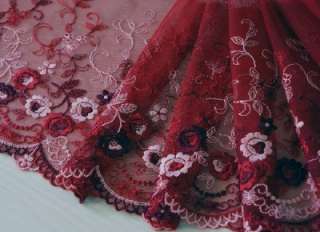 deep red embroidered tulle mesh lace  per yard  