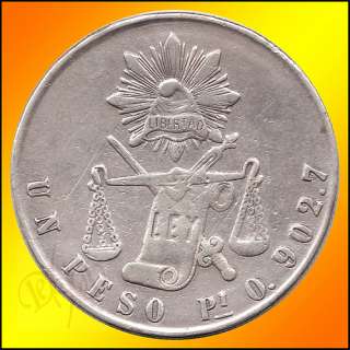 Mexico Un Peso 1872 Pi O SCALE BALANCE Silver Coin KM#408.7  