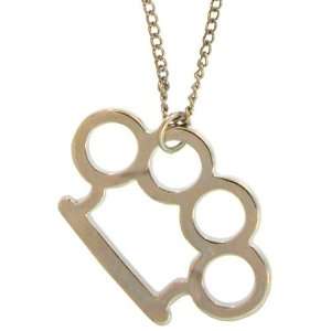 Brass Knuckles On 16 Chain, Usa In Silver Tone