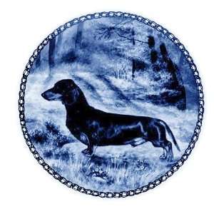  Dachshund (SmoothBlack/Tan) Danish Blue Porcelain Plate 