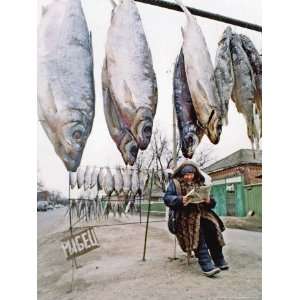  Selling Dried Fish Waits for Customers on the Outskirts of Rostov 