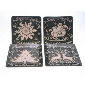  Holiday Magic 4 Piece Assorted Dessert Plate Set in Green 