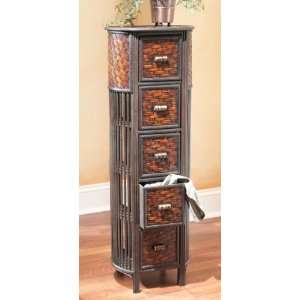  36 Cross Weave Design Bamboo Five Drawer Cabinet