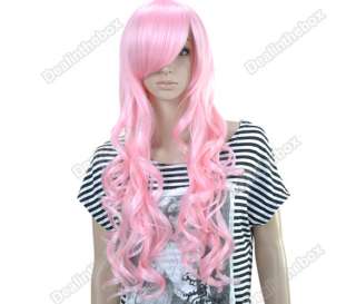 ew Stylish Charming Long Wavy Curly Pink Cosplay Party Hair Womens 
