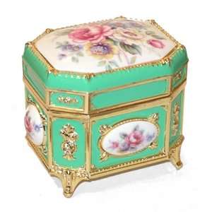  Jewelry Box, Octagonal Shape Victorian Floral Musical Box 