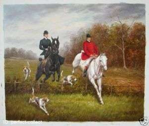   Art oil painting duke and Princess ride horse with dogs 24x36  