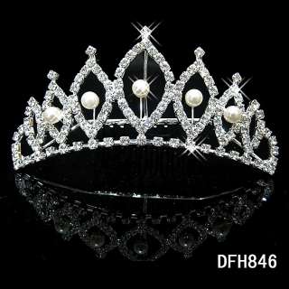 Wedding Bridal crystal PEARL veil tiara crown comb 0846  