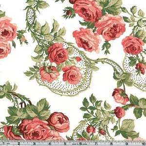  45 Wide Flirt Rose Nosegay Ivory Fabric By The Yard 