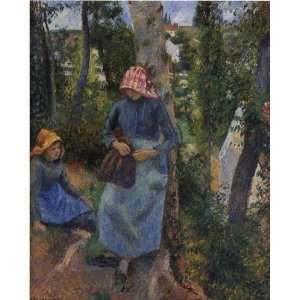  Oil Painting Two Young Peasants Chatting under the Trees 