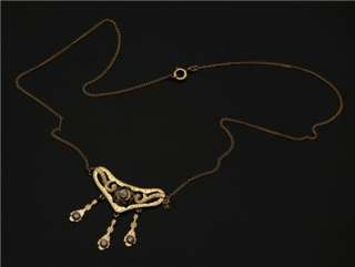  Nouveau 14K Gold Old Miner Cut Diamond Drop Pendant Necklace  