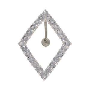  Diamond Shaped Reversed Belly Ring with Cz Gems   33020 