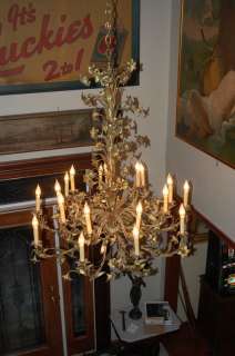   Chandelier w/ Candles   Rewired Gold Antique Light Fixture  