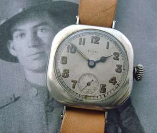 Mens Old Antique Estate Sterling WWI Era Elgin Wire Lug Wrist Watch 