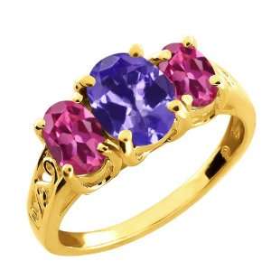   Ct Oval Blue Tanzanite and Tourmaline Gold Plated Silver Ring Jewelry