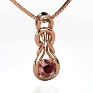   Forget Me Knot Pendant, Round Red Garnet 14K Rose Gold Necklace
