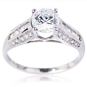    14k White Gold Round Cut Cubic Zirconia Exalted Ring Jewelry