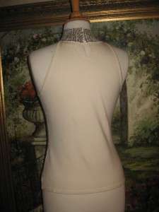 NEW $98~LADIES WHITE HOUSE BLACK MARKET ALL SILVER SEQUINS HALTER TOP 