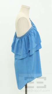 Geren Ford Blue Silk Ruffle One Shoulder Top Size Large  