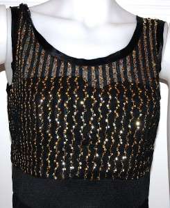 New $395 DKNY Donna Karan Black Gold Sequin Dress 6  
