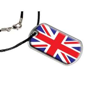  Great Britain Flag   Military Dog Tag Black Satin Cord 