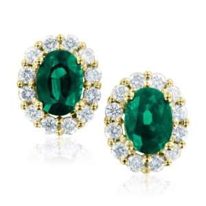  Natural Emerald and Diamond Earrings in 18k Yellow Gold (G 